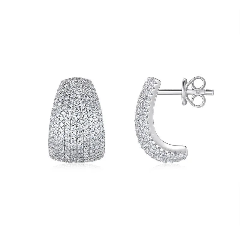 Geometric S925 sterling silver ear studs with moissanite stones in gift box
