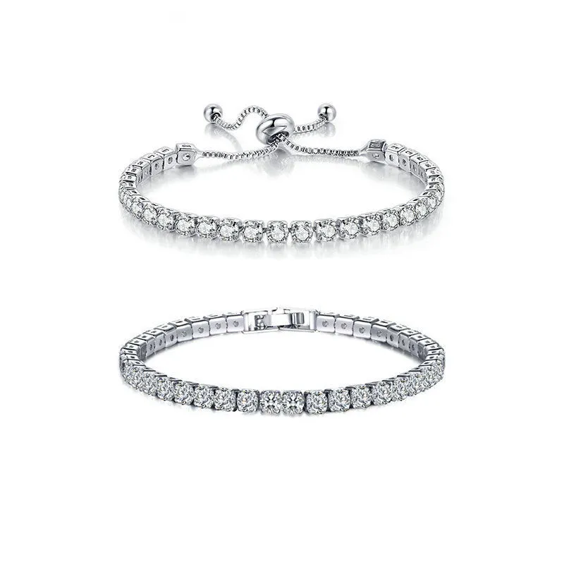 Simple stainless steel bracelet with square zircon crystal in silver gold rose gold electroplated finish for women