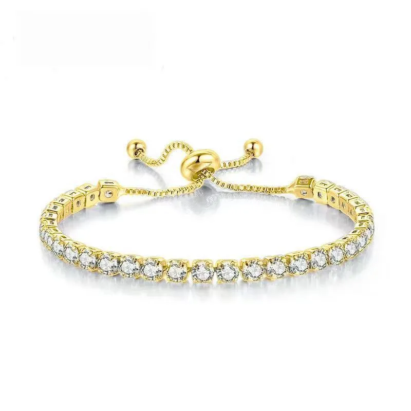 Simple stainless steel bracelet with square zircon crystal in silver gold rose gold electroplated finish for women