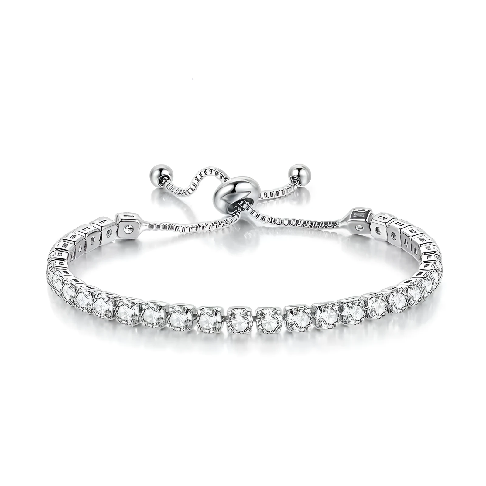 Simple stainless steel bracelet with square zircon crystal in silver gold rose gold electroplated finish for women