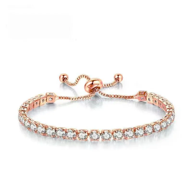 Simple stainless steel bracelet with square zircon crystal in silver gold rose gold electroplated finish for women