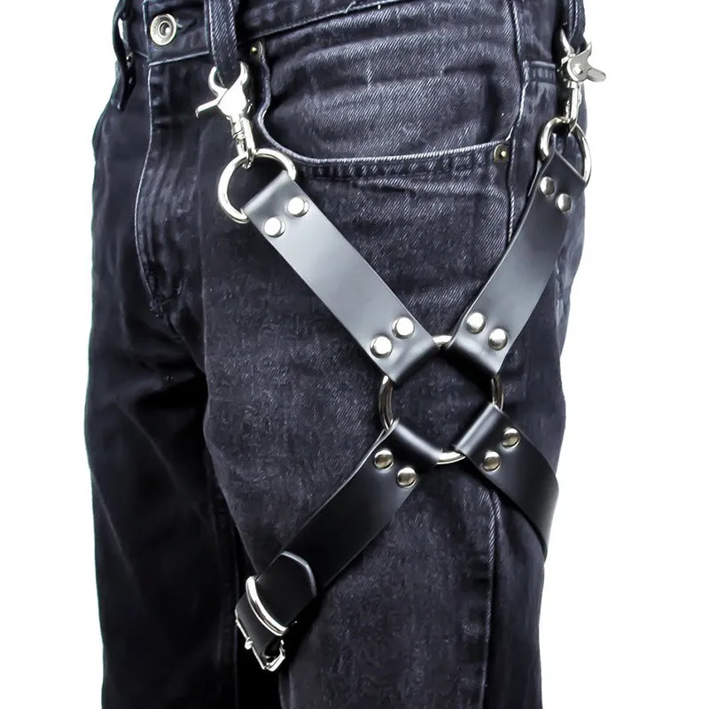 A pair of women's black leggings made from sleek PU leather.