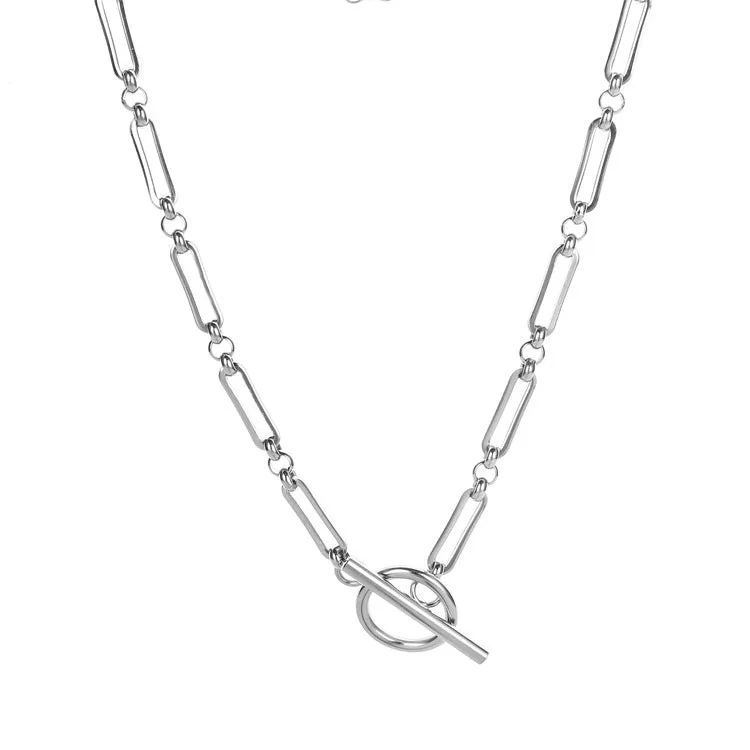 Stainless steel Chopin chain necklace and bracelet set in gold finish on white background