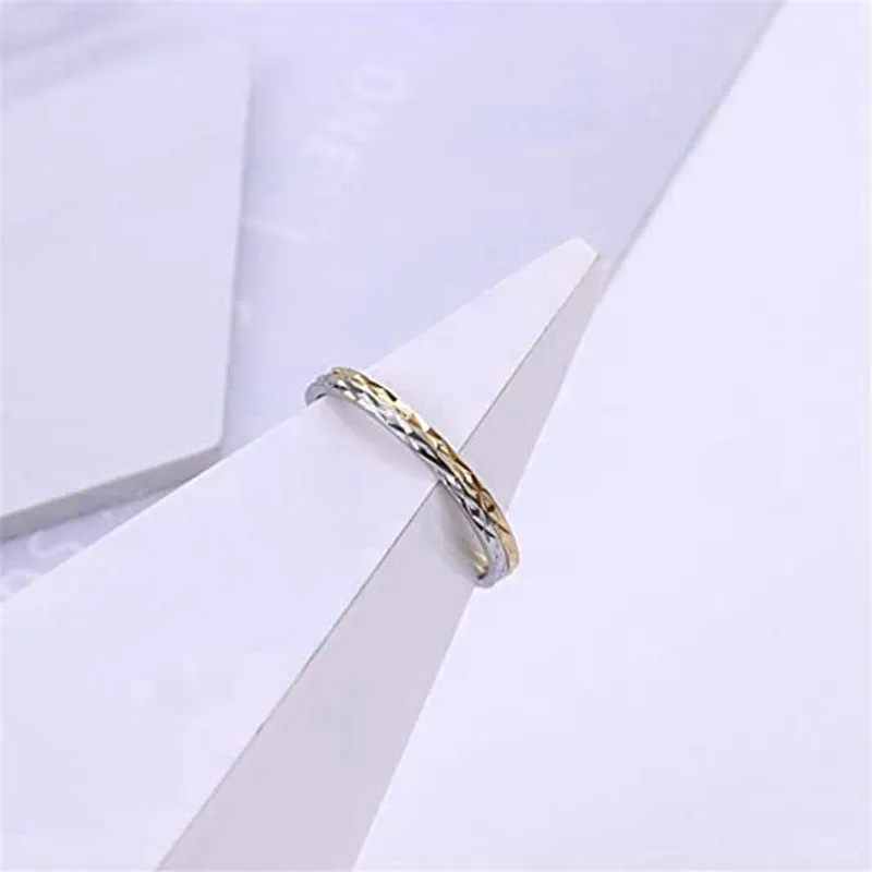 Korean style titanium steel simple couple ring with diamond plaid geometric design in silver finish