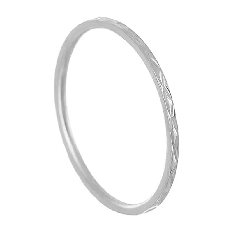 Korean style titanium steel simple couple ring with diamond plaid geometric design in silver finish
