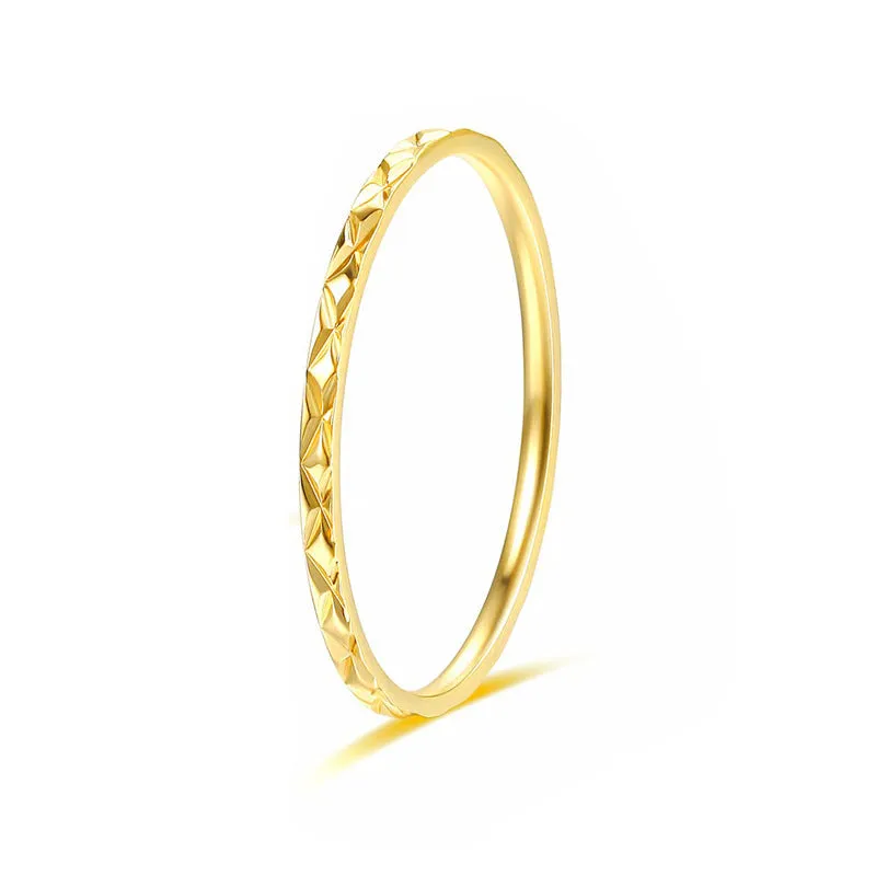 Korean style titanium steel simple couple ring with diamond plaid geometric design in silver finish