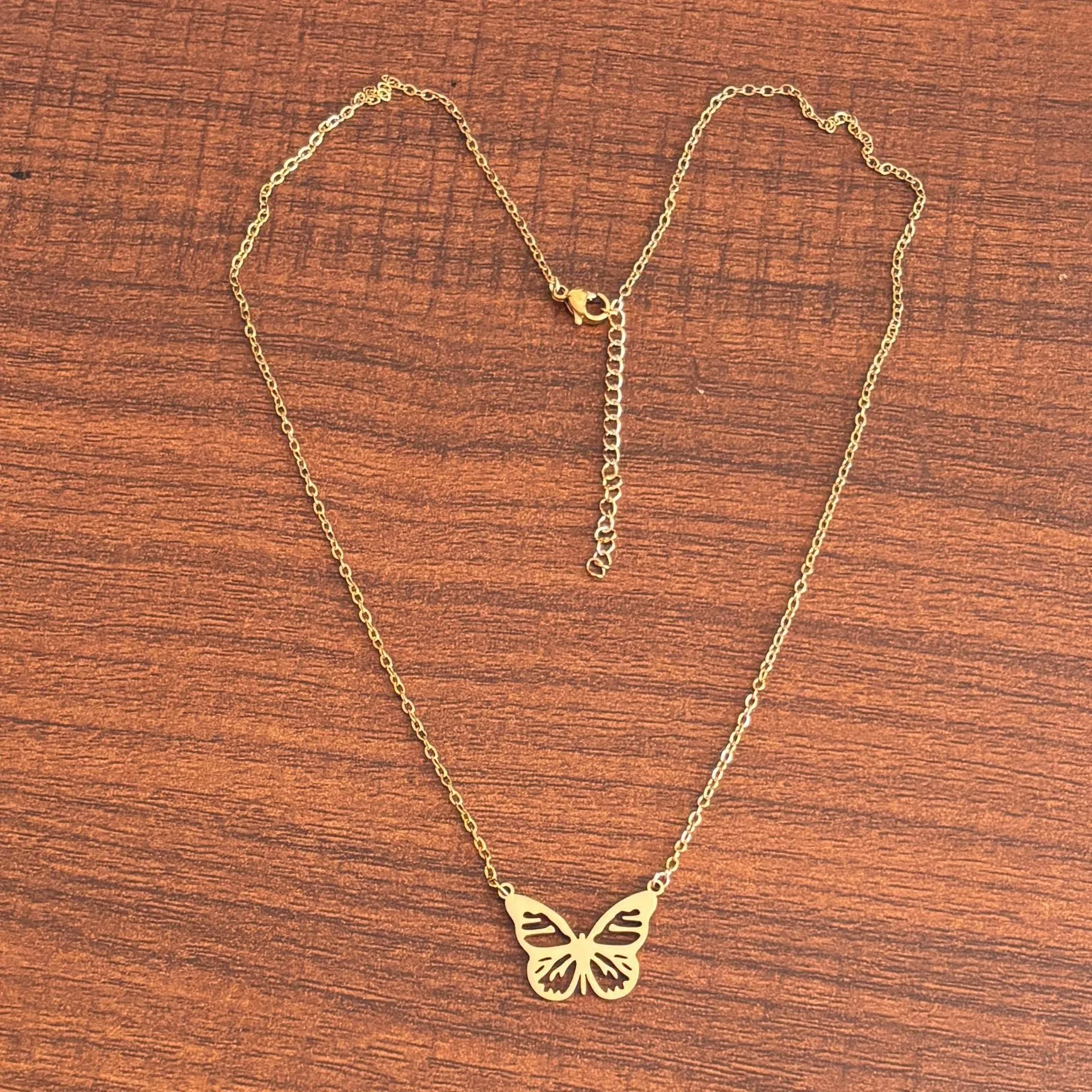 Hollow turtle pendant stainless steel necklace with gold plating and cross-chain style, adjustable 21-50cm