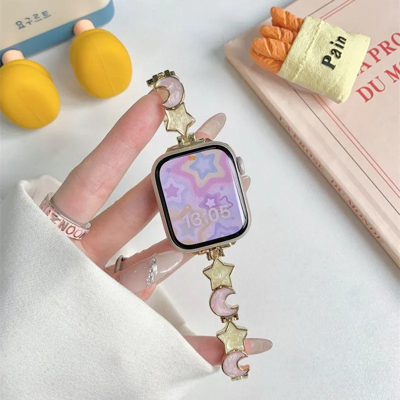 Metal chain strap for Apple iWatch Xingyue style snap button closure blue silver colours