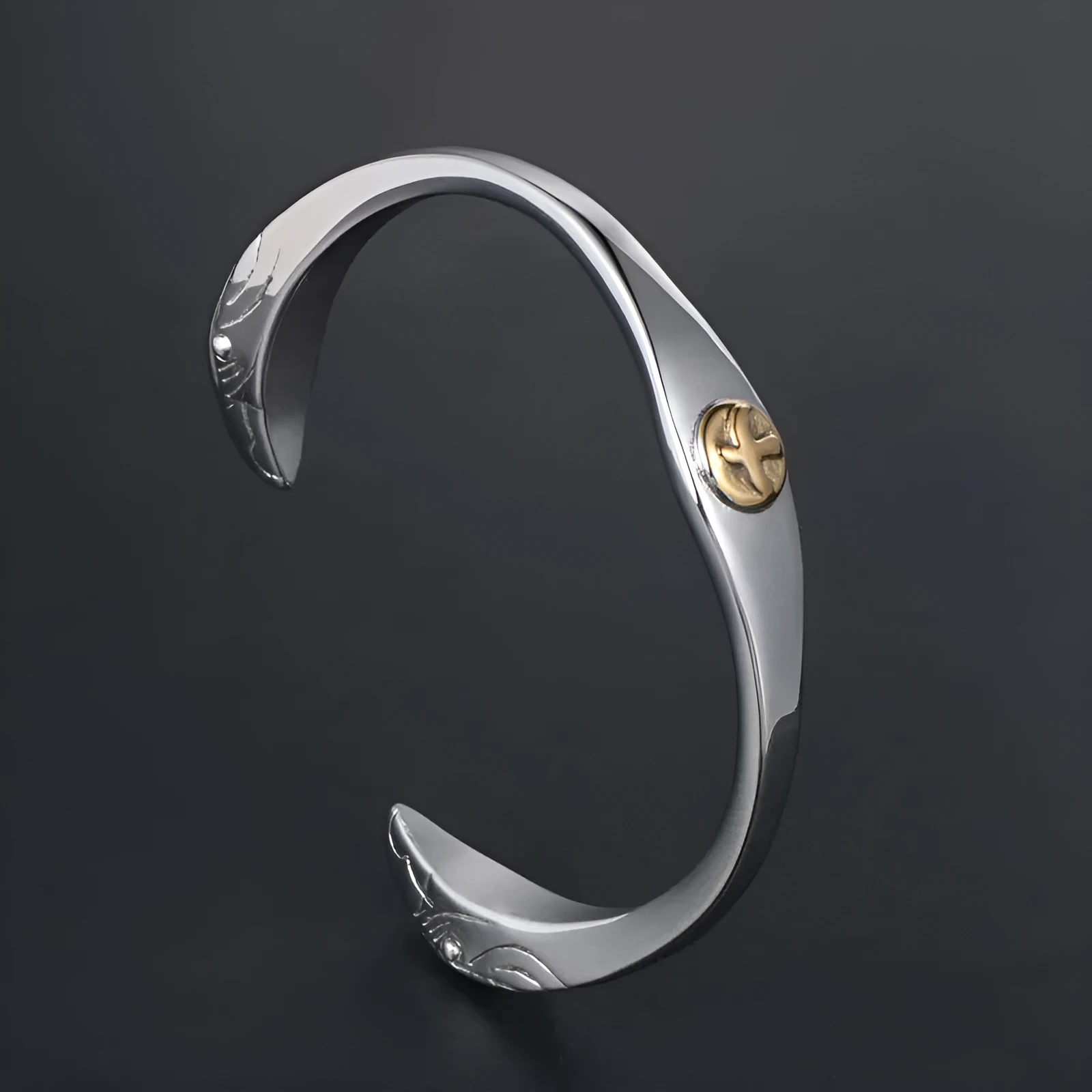 Vintage flying bird gold eagle polished titanium steel bracelet silvery colour open design