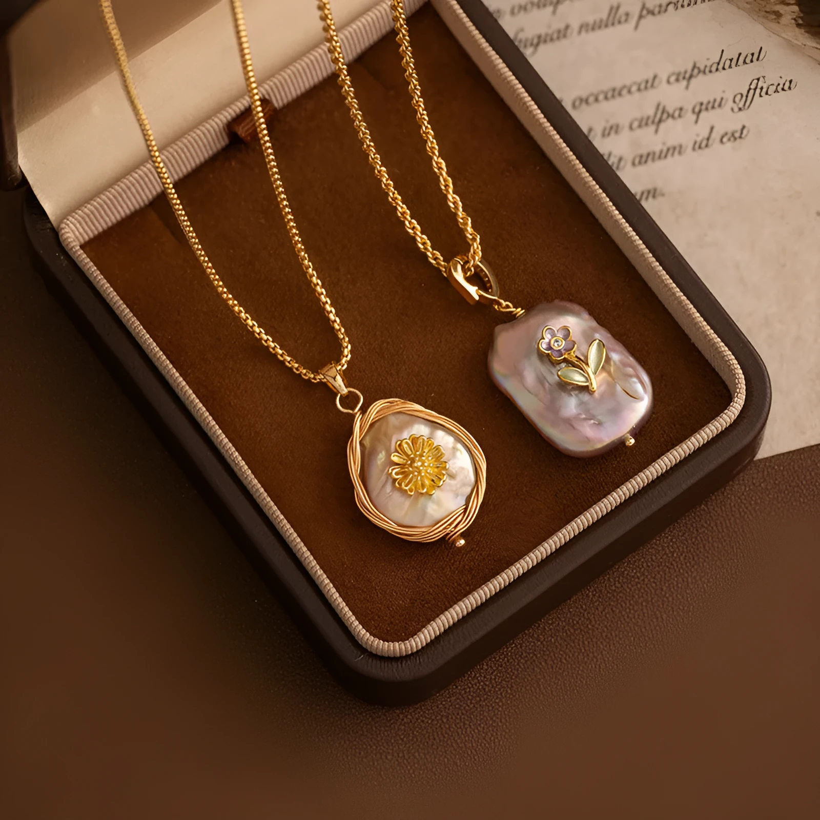 Natural baroque freshwater pearl pendant necklace with mother pearl shellfish quadrilateral pendant on copper chain