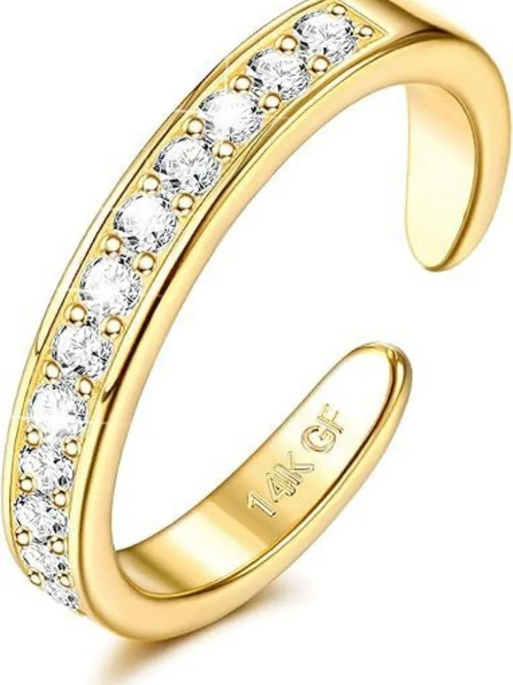 Geometric alloy toe ring with real gold plating and decorative rhinestone or water drop design