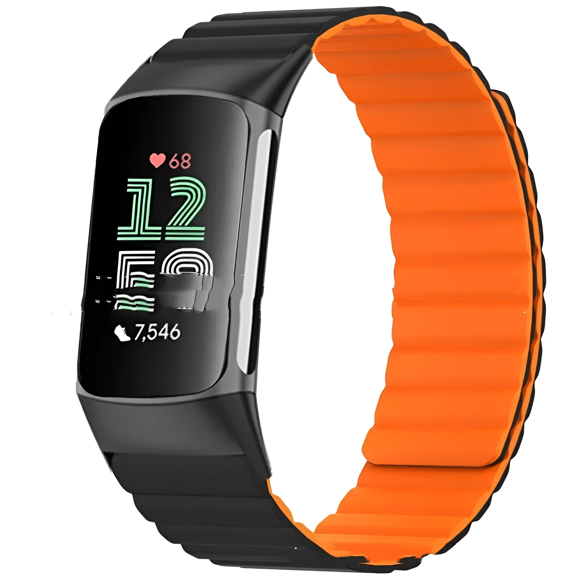 Silicone magnetic strap for Fitbit Charge 6, 22cm length, black colour option on white background