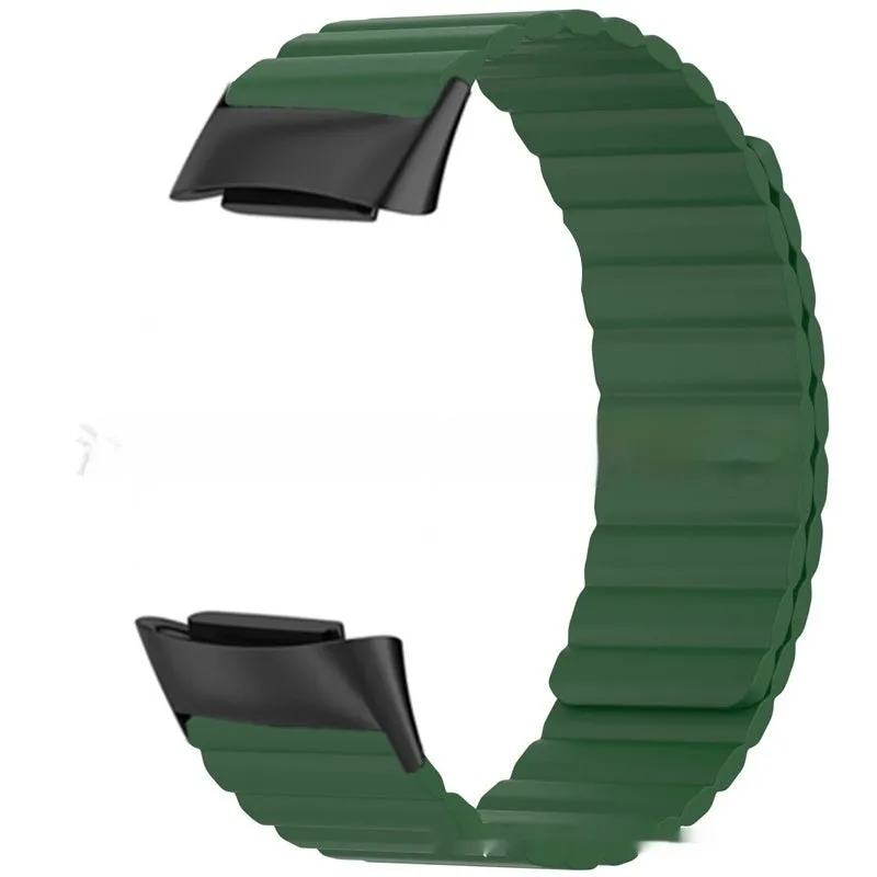 Silicone magnetic strap for Fitbit Charge 6, 22cm length, black colour option on white background