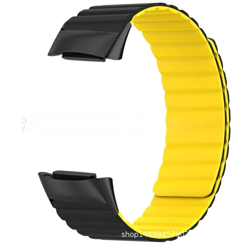 Silicone magnetic strap for Fitbit Charge 6, 22cm length, black colour option on white background