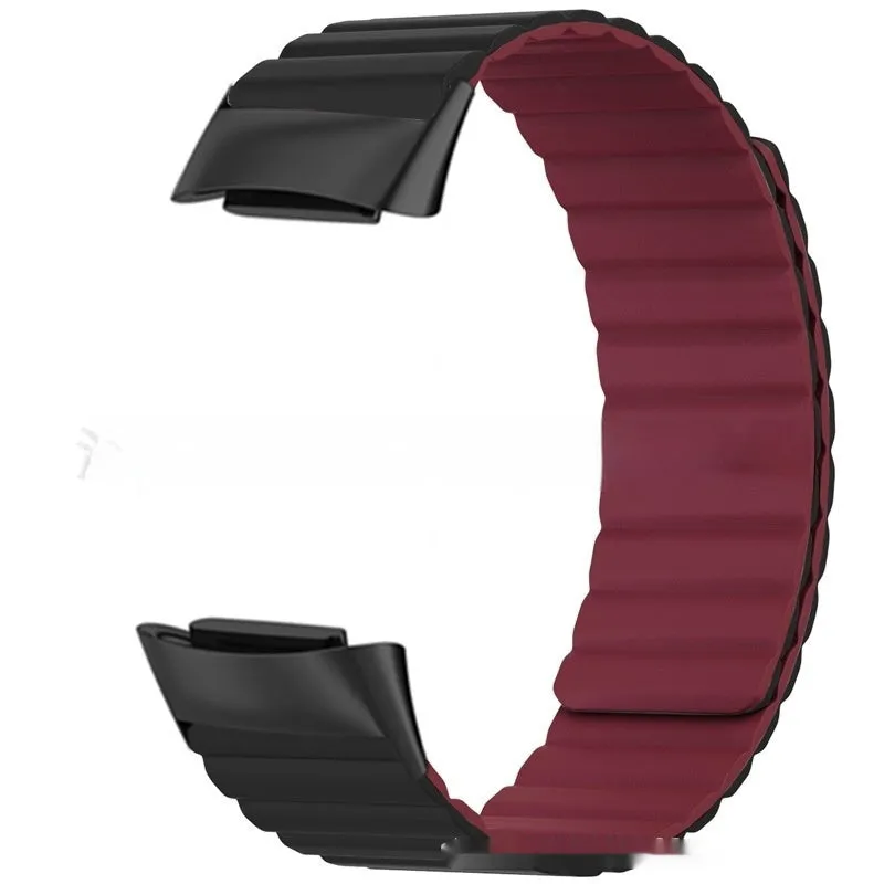 Silicone magnetic strap for Fitbit Charge 6, 22cm length, black colour option on white background
