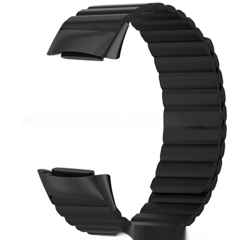 Silicone magnetic strap for Fitbit Charge 6, 22cm length, black colour option on white background