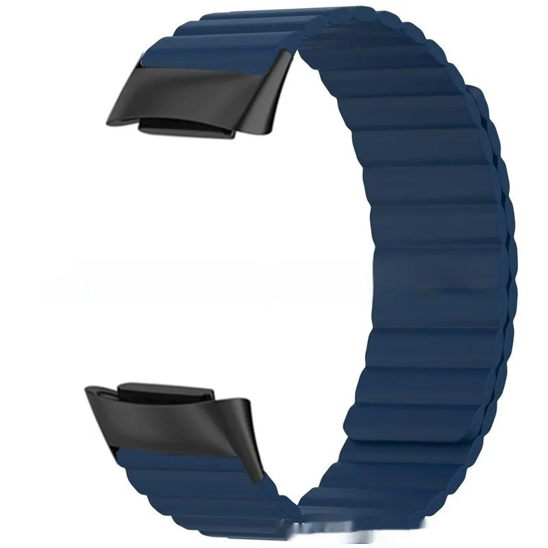 Silicone magnetic strap for Fitbit Charge 6, 22cm length, black colour option on white background