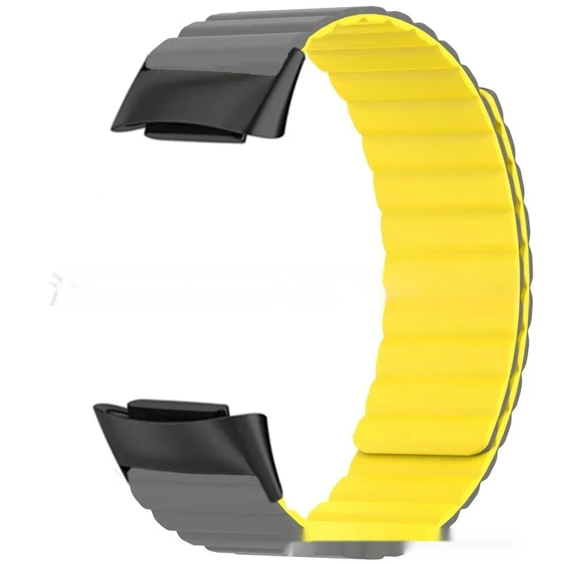 Silicone magnetic strap for Fitbit Charge 6, 22cm length, black colour option on white background