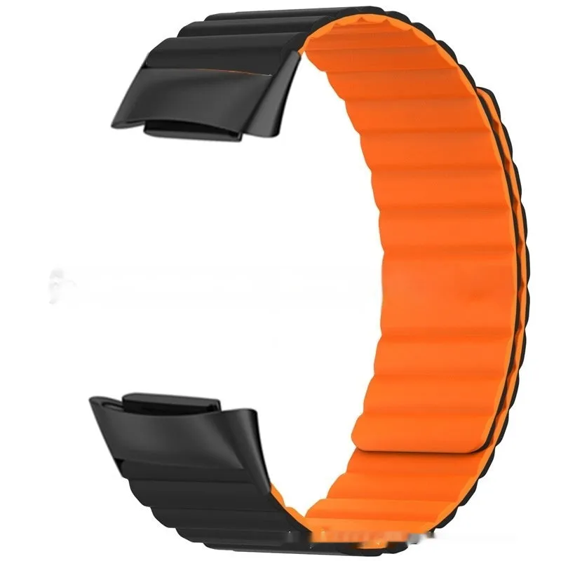 Silicone magnetic strap for Fitbit Charge 6, 22cm length, black colour option on white background