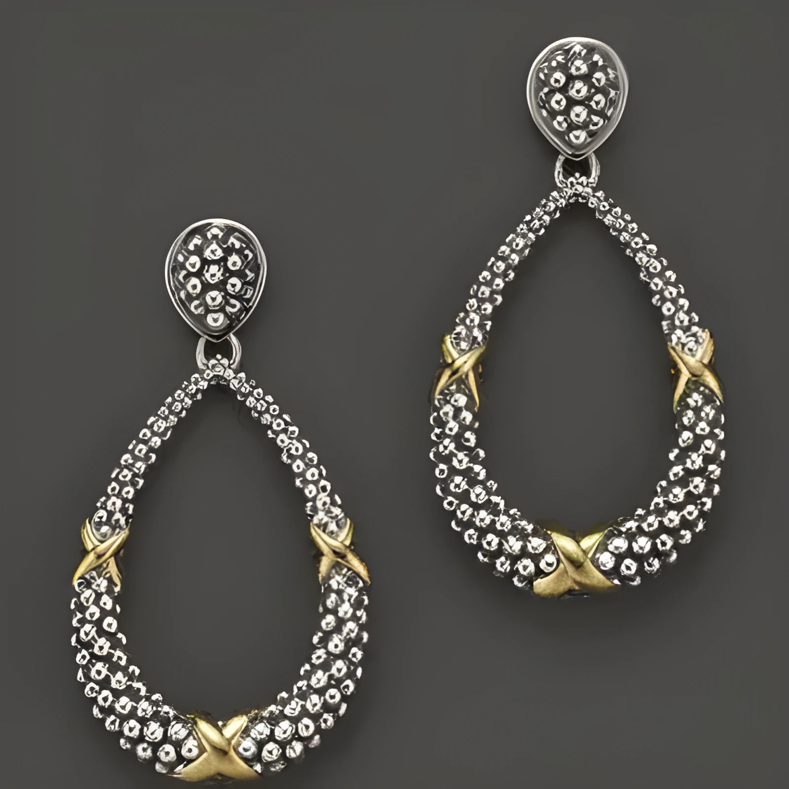 Retro antique silver earrings with animal zodiac motif on silver background