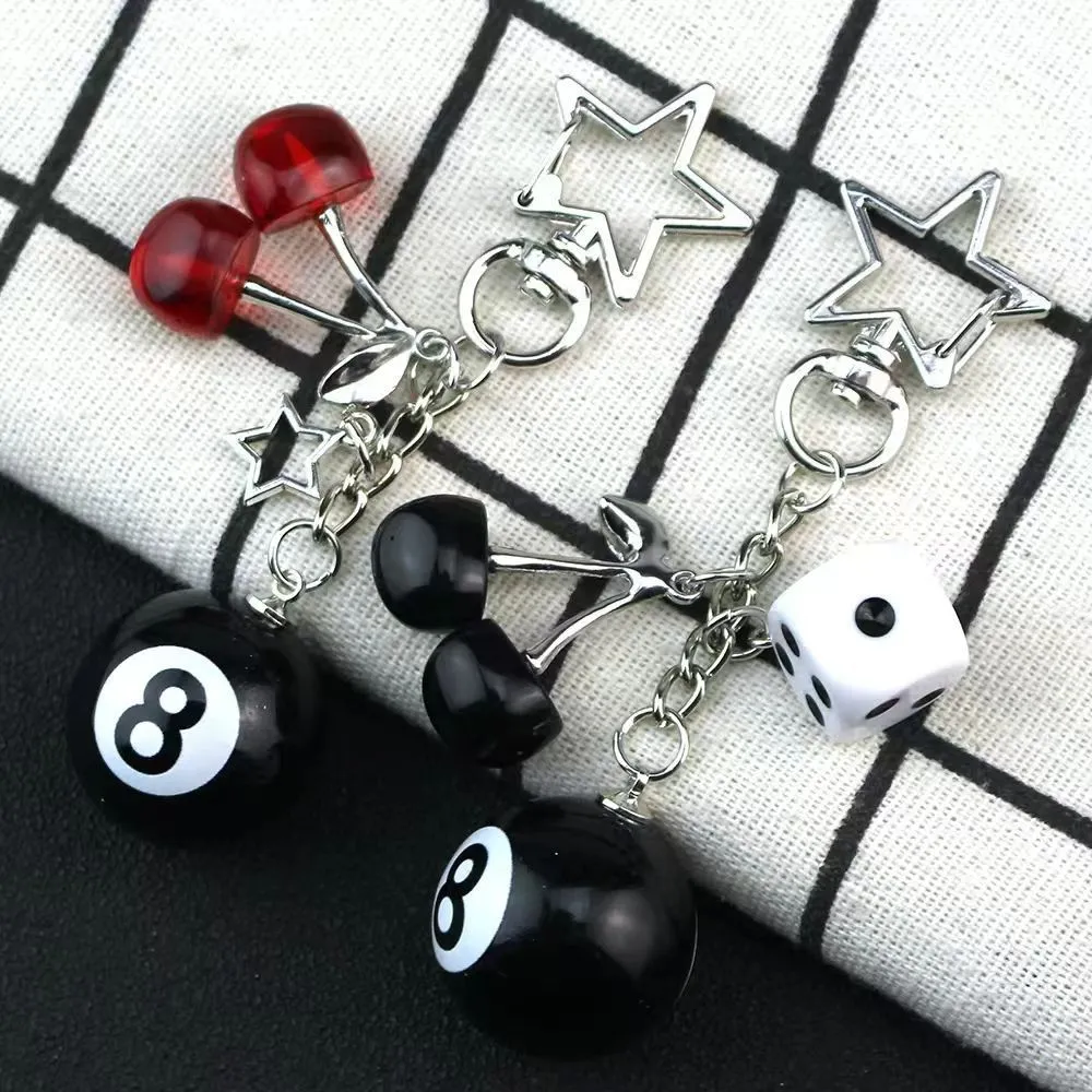 Creative cherry table tennis pendant keychain in plastic resin with alloy ring, sweet cool style