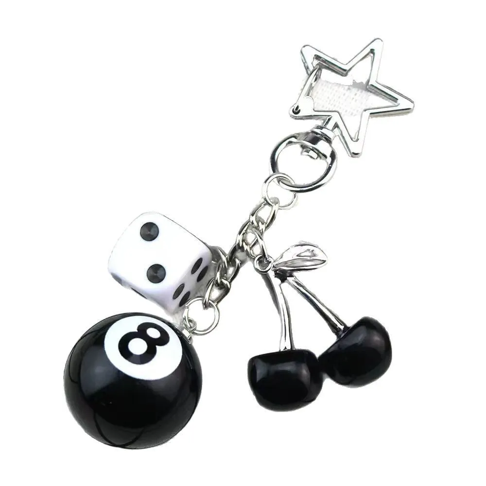 Creative cherry table tennis pendant keychain in plastic resin with alloy ring, sweet cool style