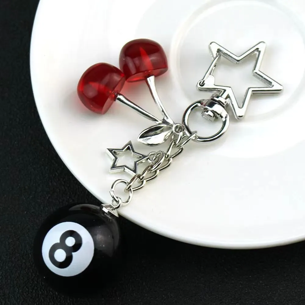 Creative cherry table tennis pendant keychain in plastic resin with alloy ring, sweet cool style