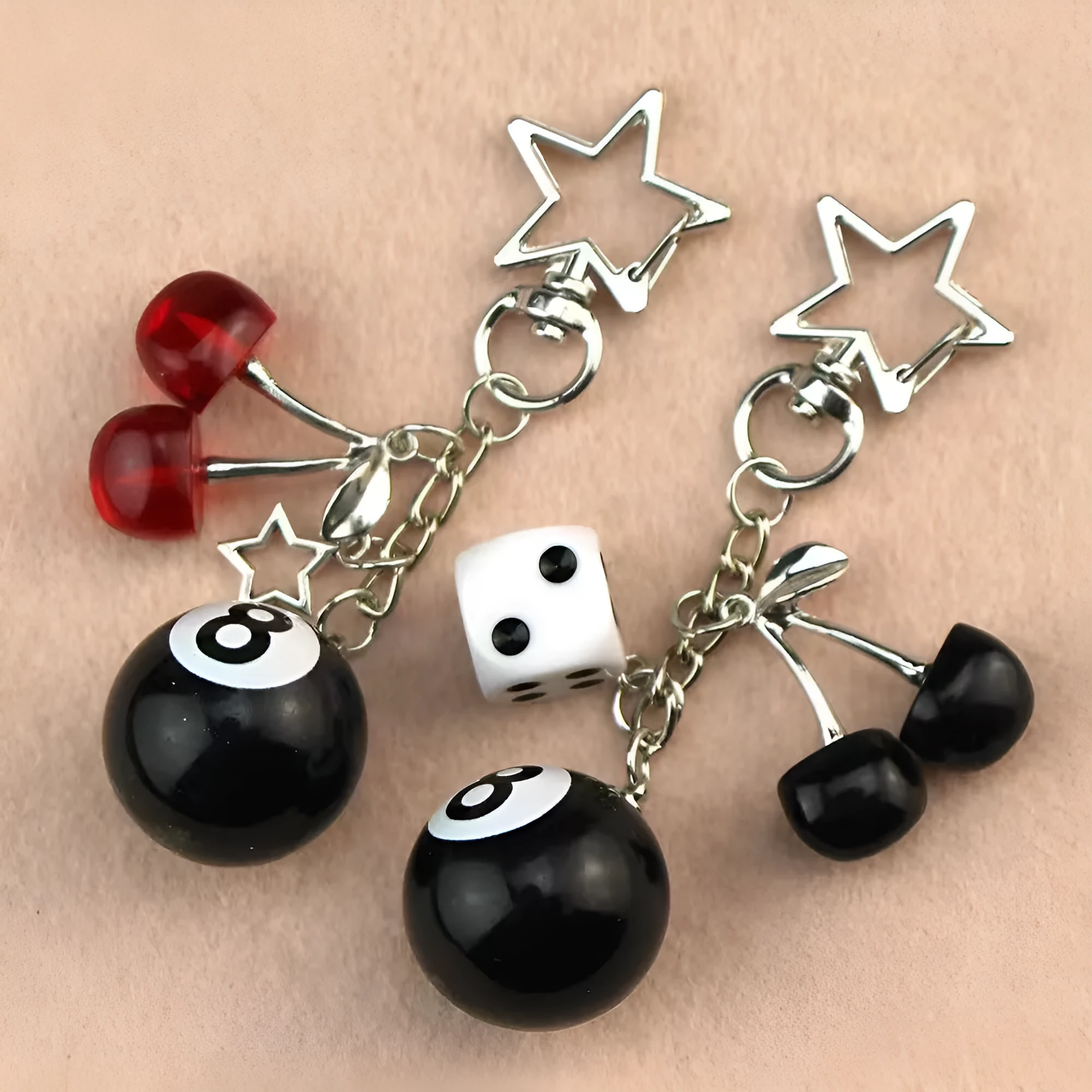 Creative cherry table tennis pendant keychain in plastic resin with alloy ring, sweet cool style