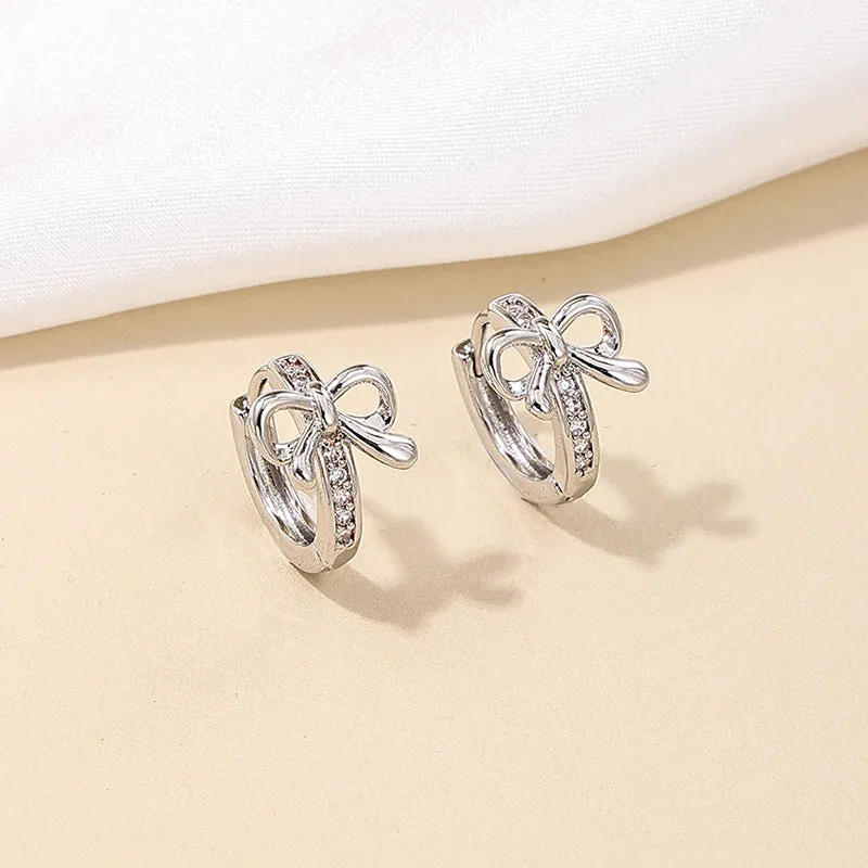 Copper earrings for women with bow and cherry shapes in gold, silver, and rose gold electroplated finishes