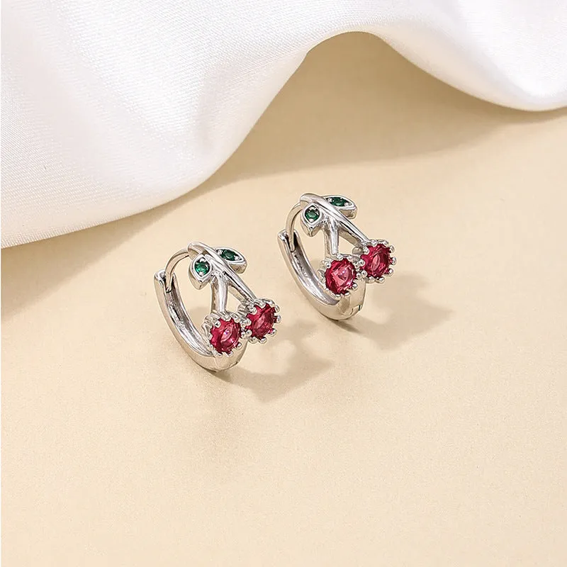 Copper earrings for women with bow and cherry shapes in gold, silver, and rose gold electroplated finishes