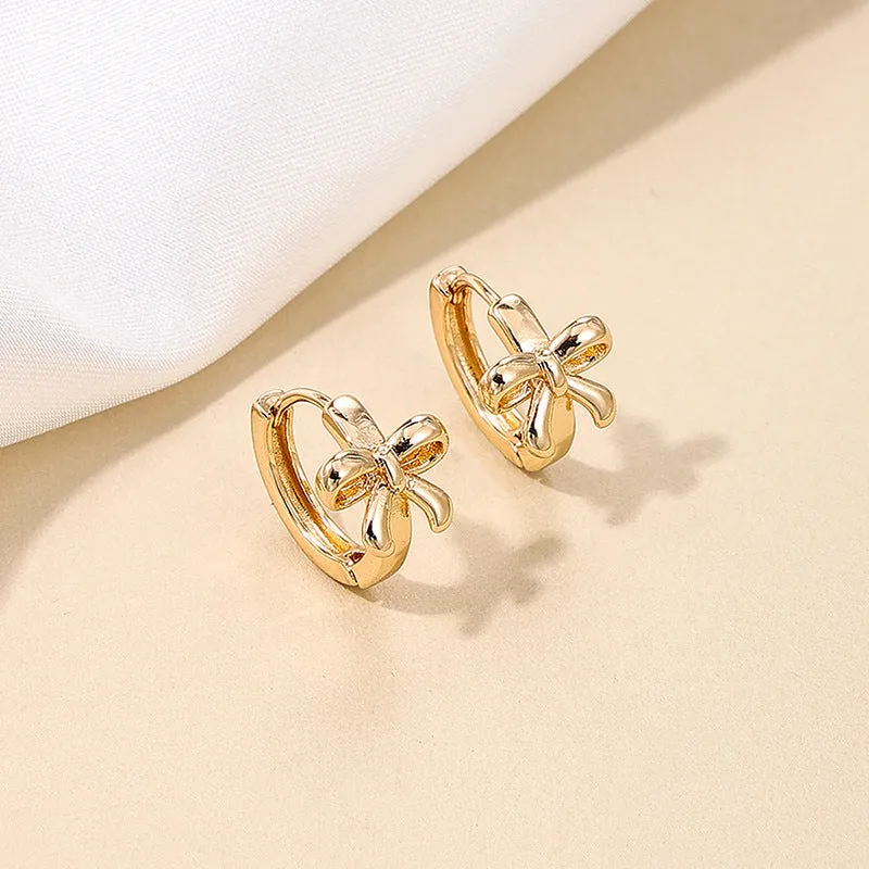 Copper earrings for women with bow and cherry shapes in gold, silver, and rose gold electroplated finishes