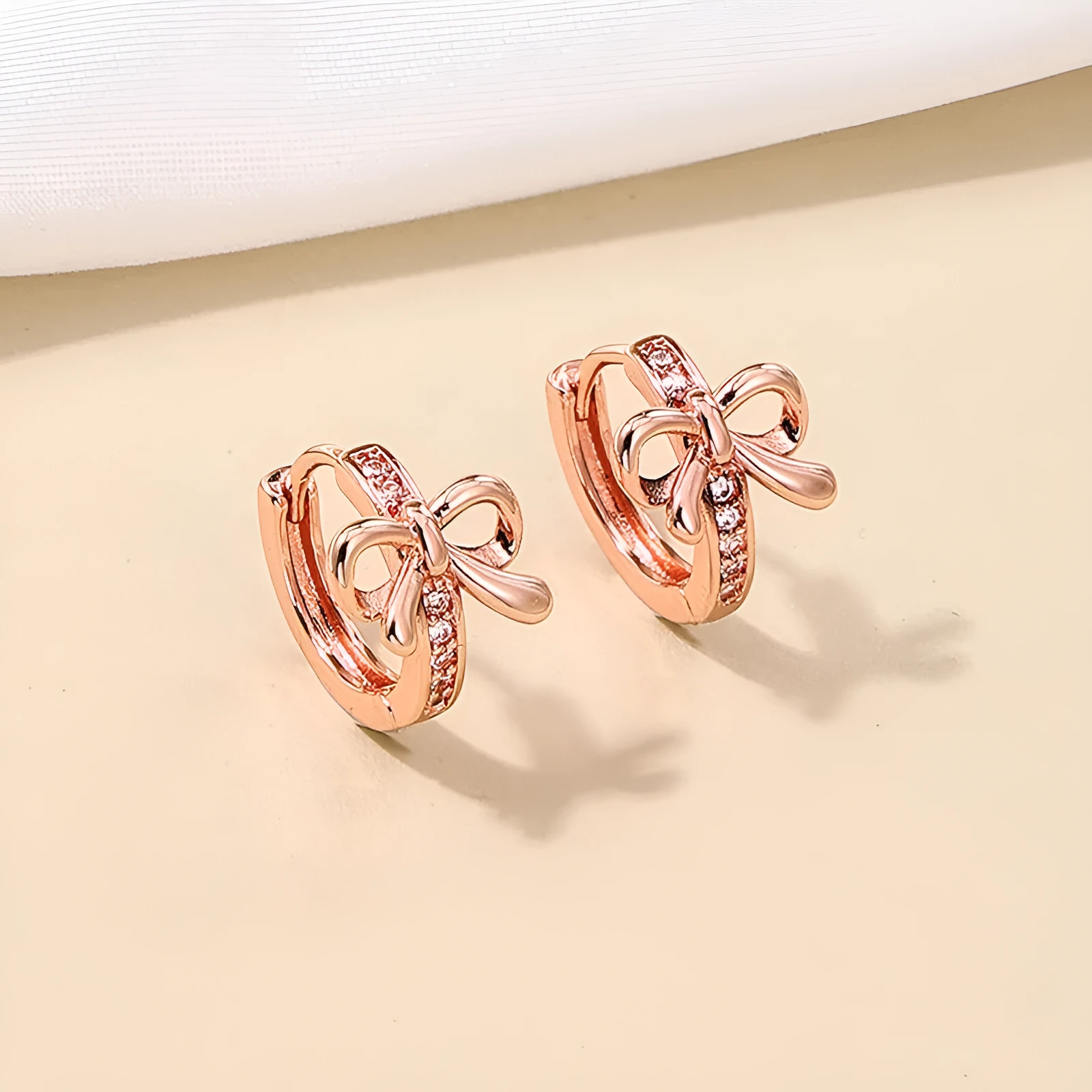 Copper earrings for women with bow and cherry shapes in gold, silver, and rose gold electroplated finishes