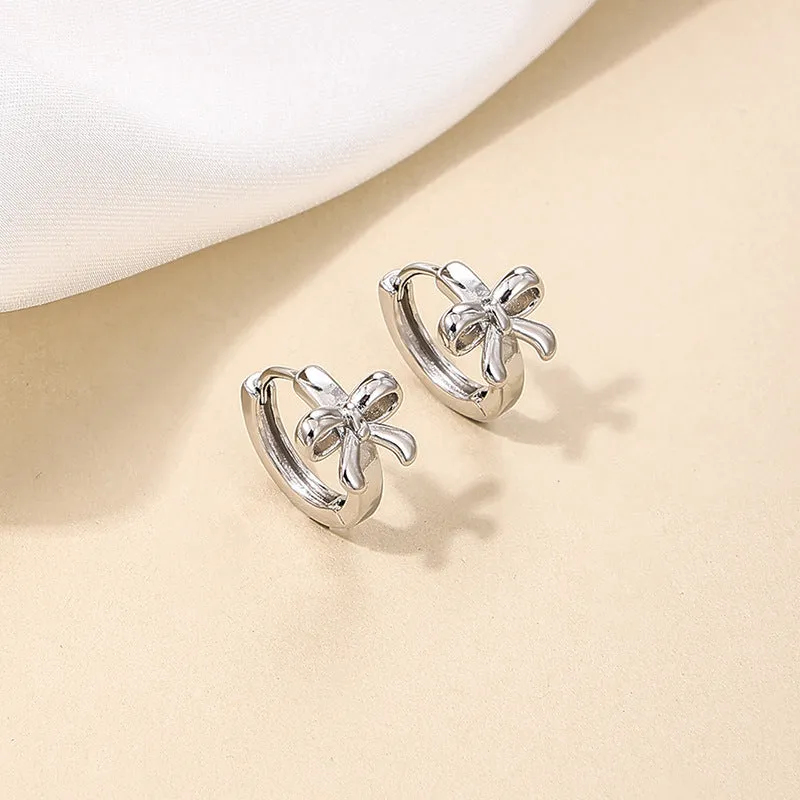 Copper earrings for women with bow and cherry shapes in gold, silver, and rose gold electroplated finishes
