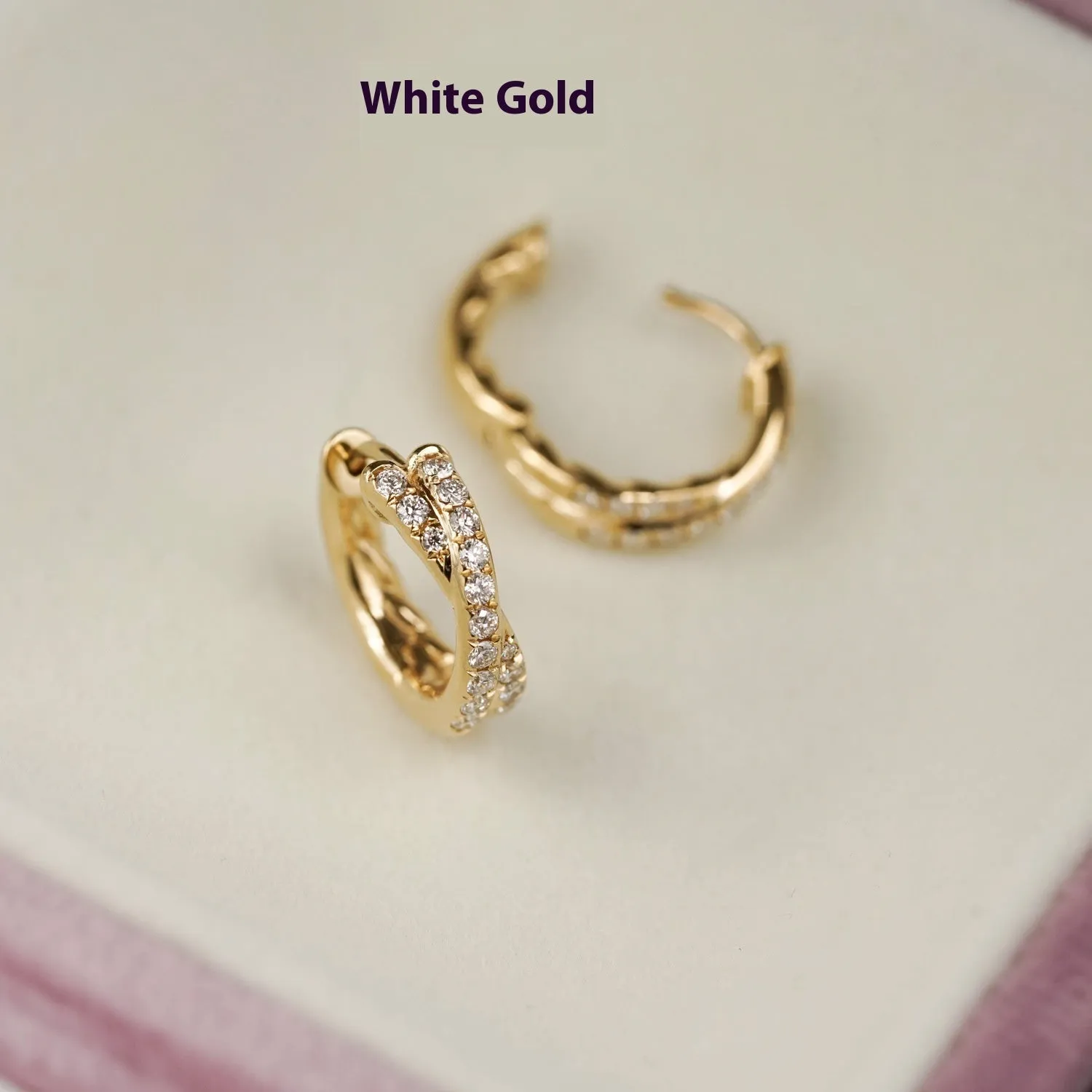 Double row cross 5A zircon twist earrings, 925 silver with 18K gold plate, 9mm inner diameter, 12mm outer diameter