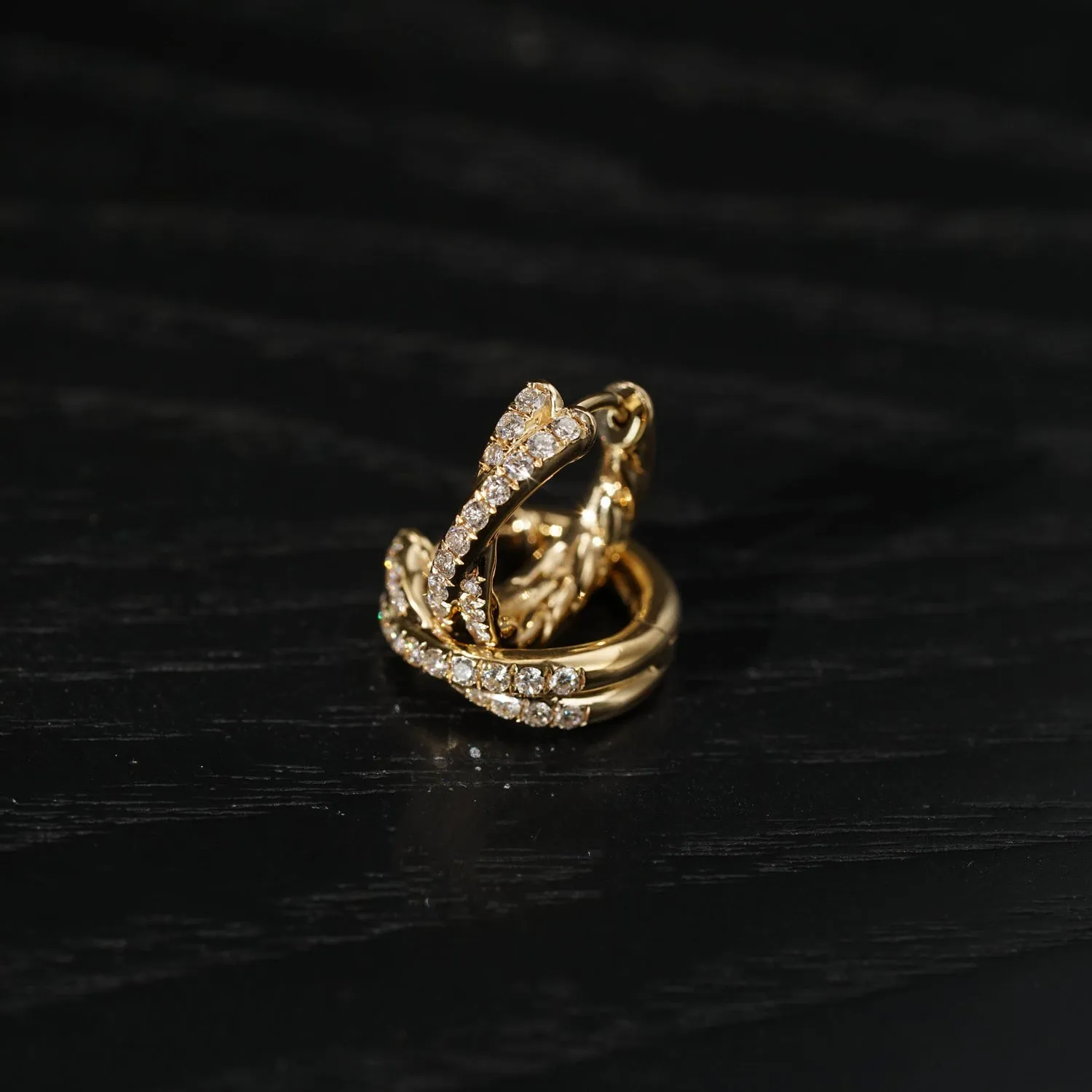 Double row cross 5A zircon twist earrings, 925 silver with 18K gold plate, 9mm inner diameter, 12mm outer diameter