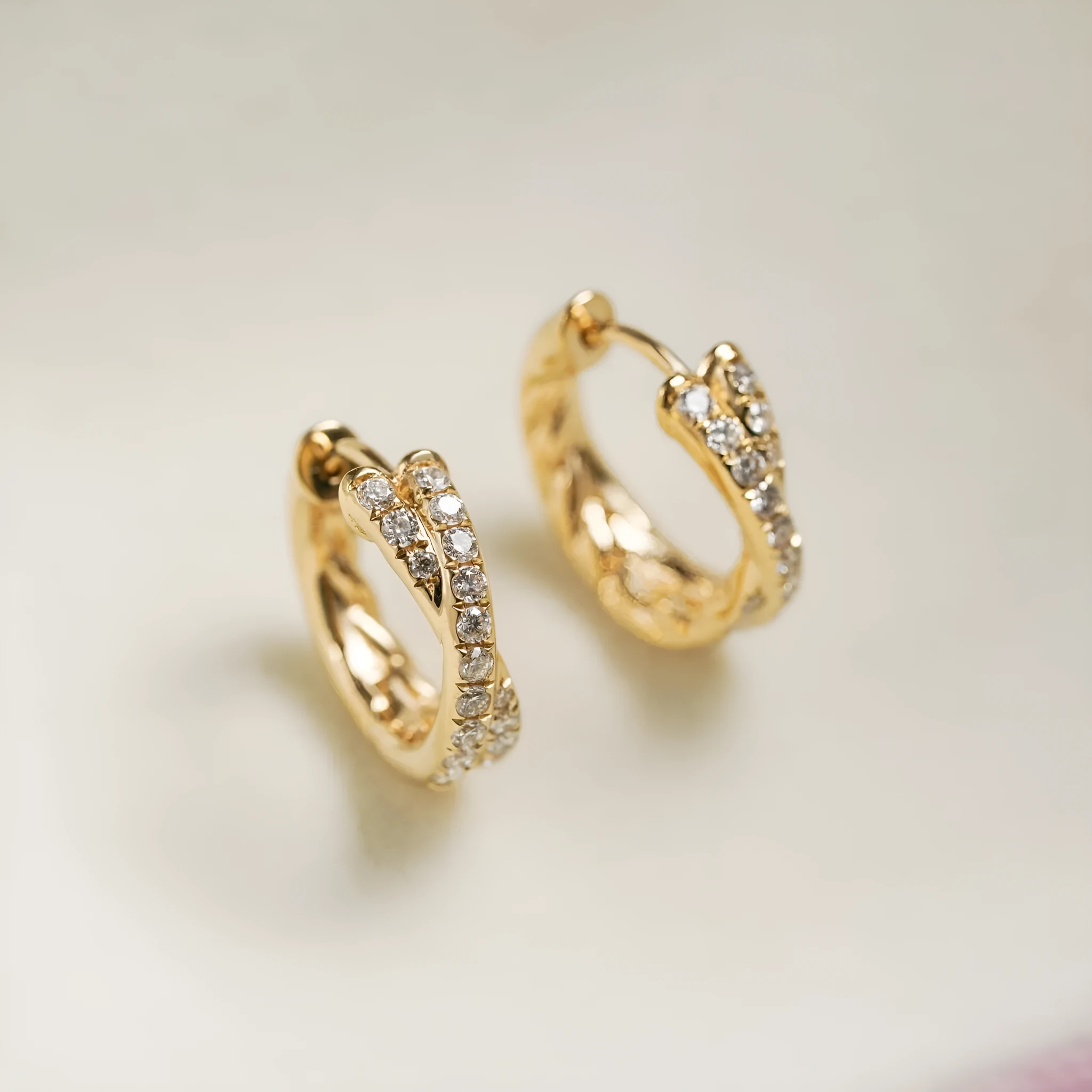 Double row cross 5A zircon twist earrings, 925 silver with 18K gold plate, 9mm inner diameter, 12mm outer diameter