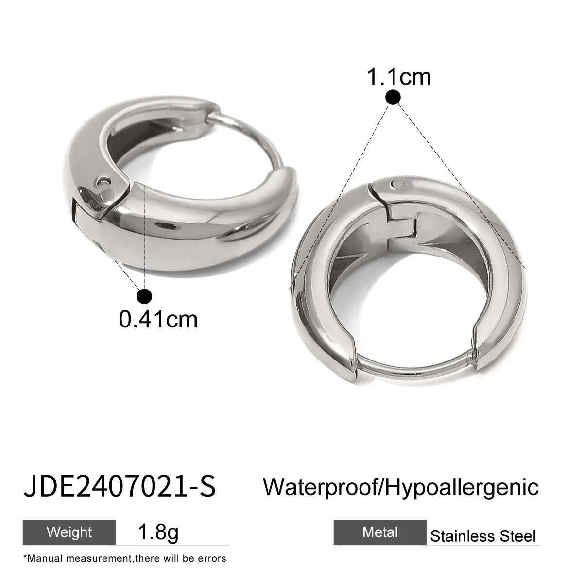 Women's geometric circle earrings in stainless steel with electroplated finish, one colour variant