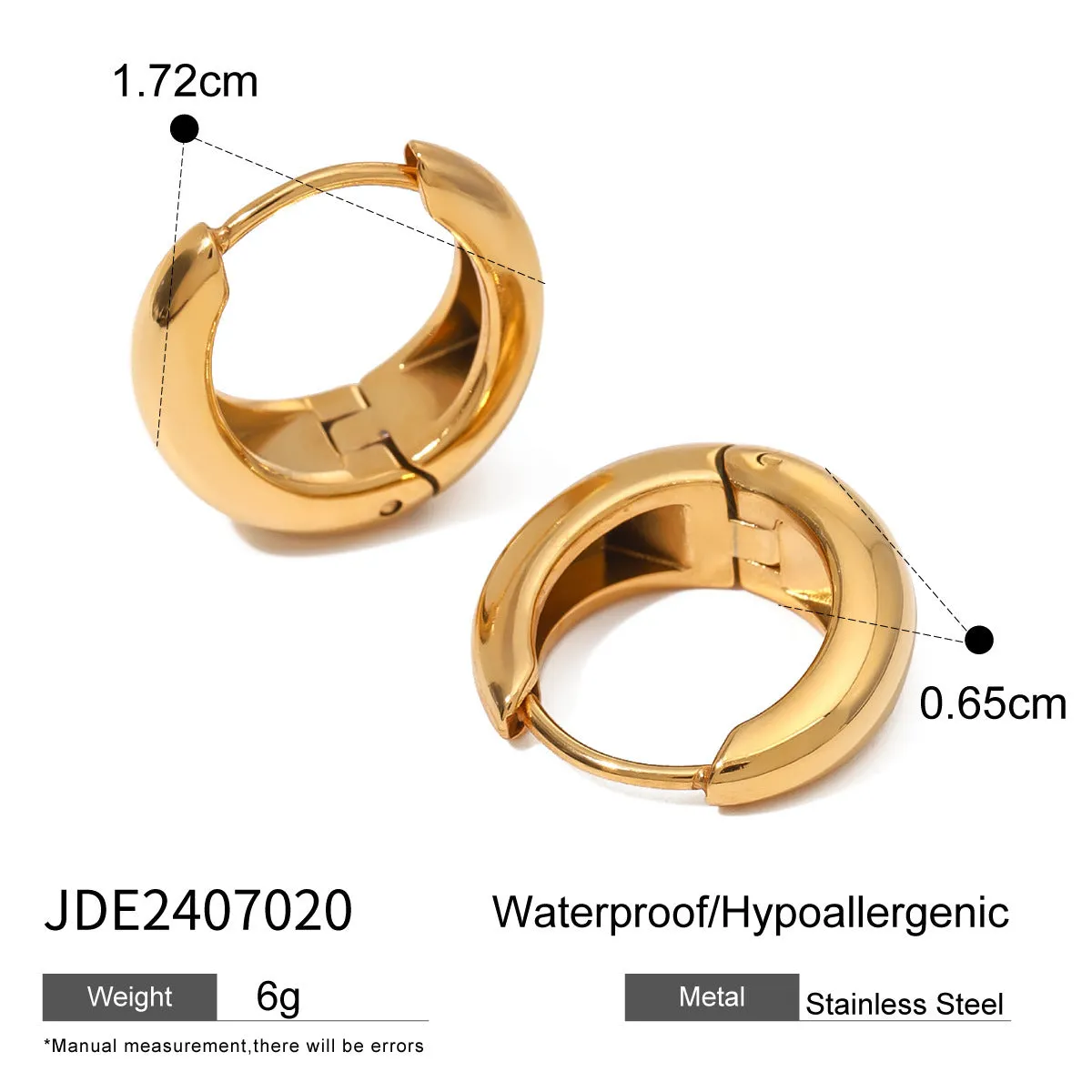Women's geometric circle earrings in stainless steel with electroplated finish, one colour variant