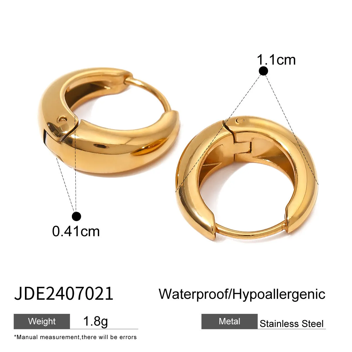 Women's geometric circle earrings in stainless steel with electroplated finish, one colour variant
