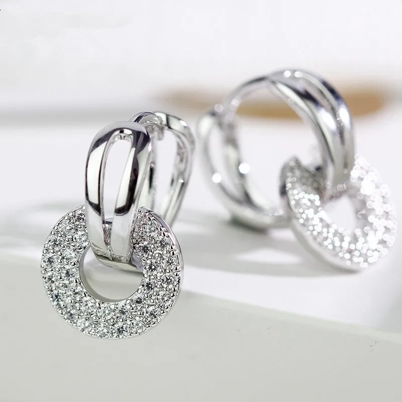 Fashion zircon earrings simple all-match women geometric copper gold platinum rose gold