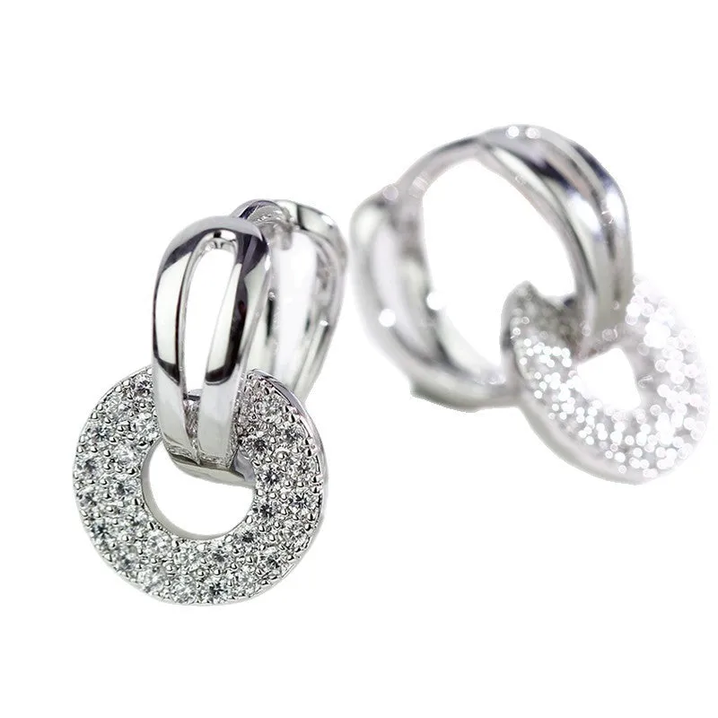 Fashion zircon earrings simple all-match women geometric copper gold platinum rose gold