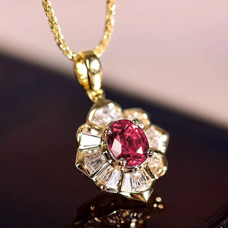 Inlaid zircon Indian style necklace for women geometric flower mixed gem pendant copper electroplating blue