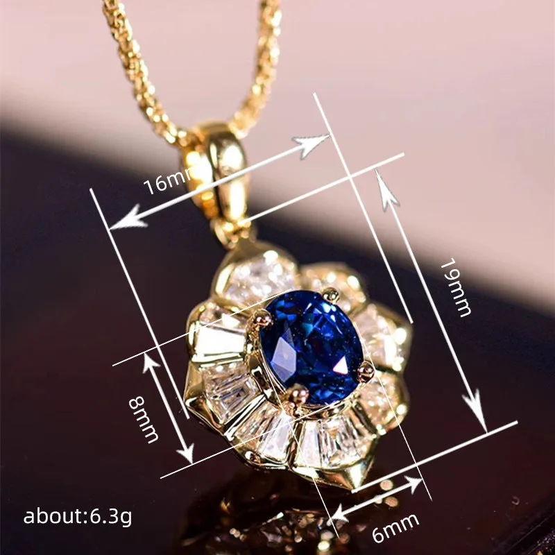 Inlaid zircon Indian style necklace for women geometric flower mixed gem pendant copper electroplating blue