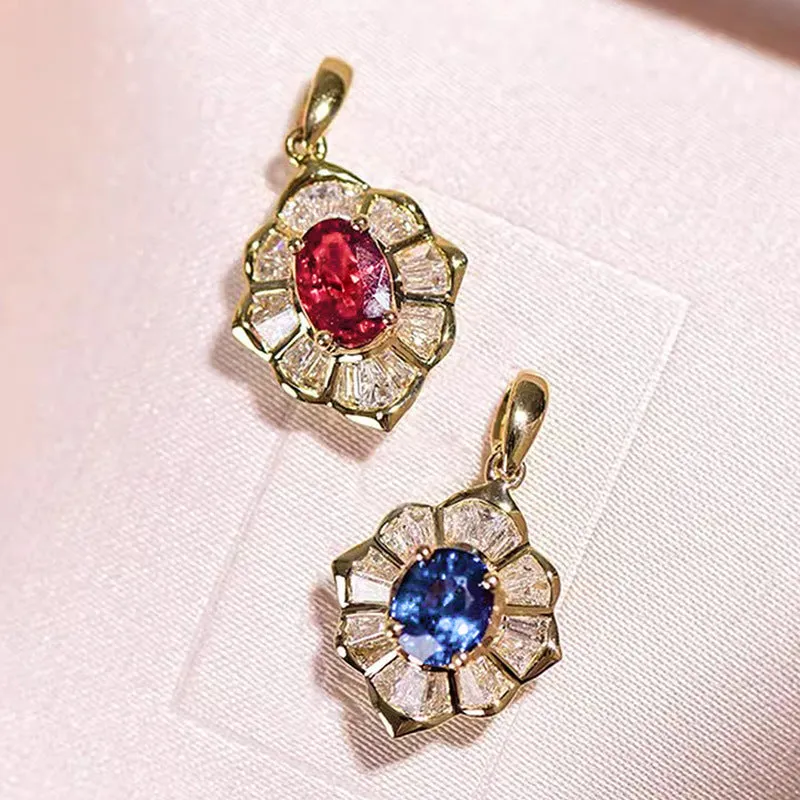 Inlaid zircon Indian style necklace for women geometric flower mixed gem pendant copper electroplating blue