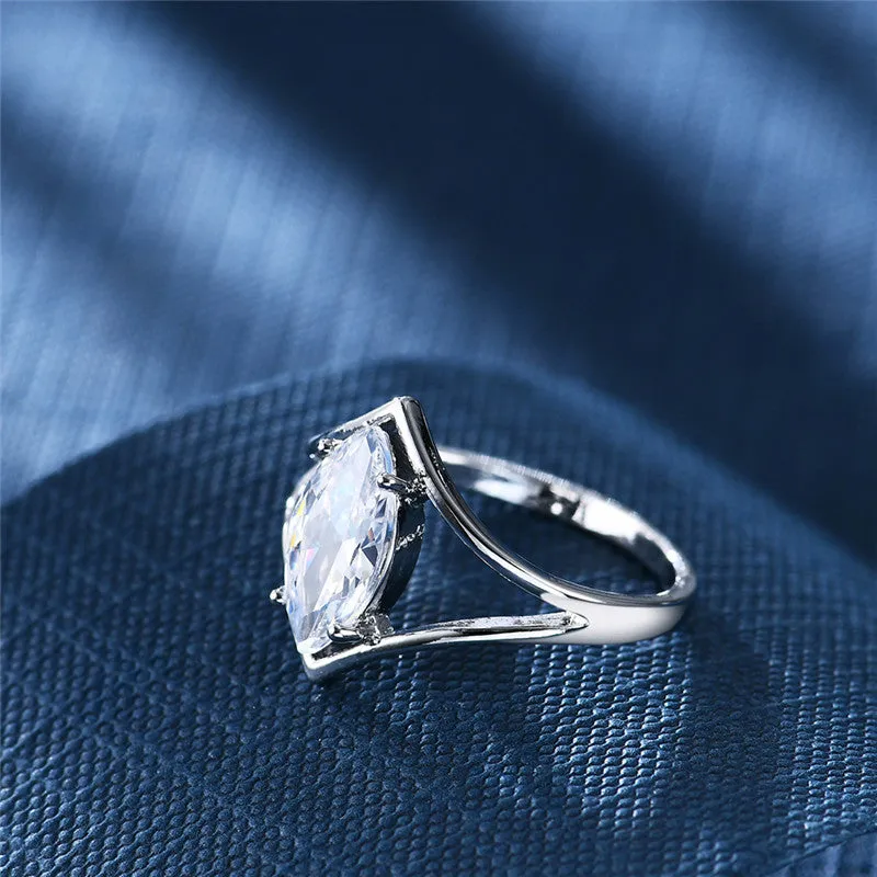 Personalised ling-shaped zircon ring for women, copper construction, white colour option, shown on finger