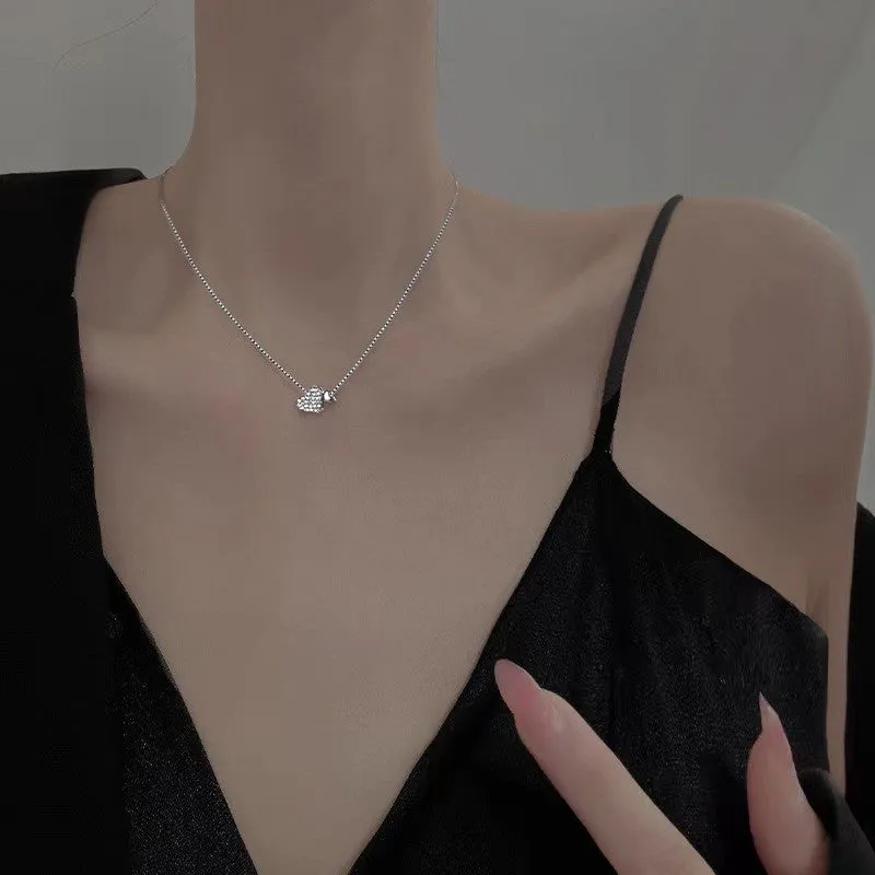 Double love necklace for women, copper geometric pendant with starry sky motif, clavicle chain, platinum finish