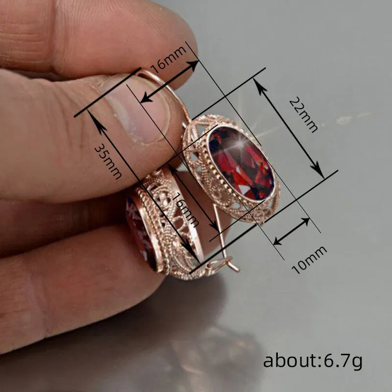Women's geometric copper glass earrings red blue ellipse ring line shape pair