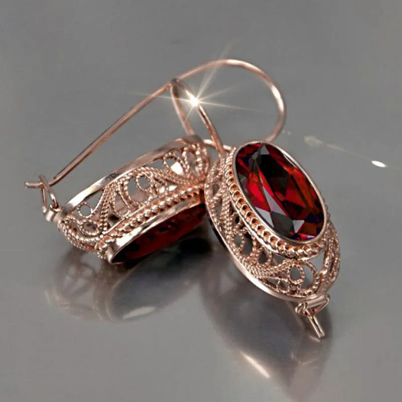 Women's geometric copper glass earrings red blue ellipse ring line shape pair