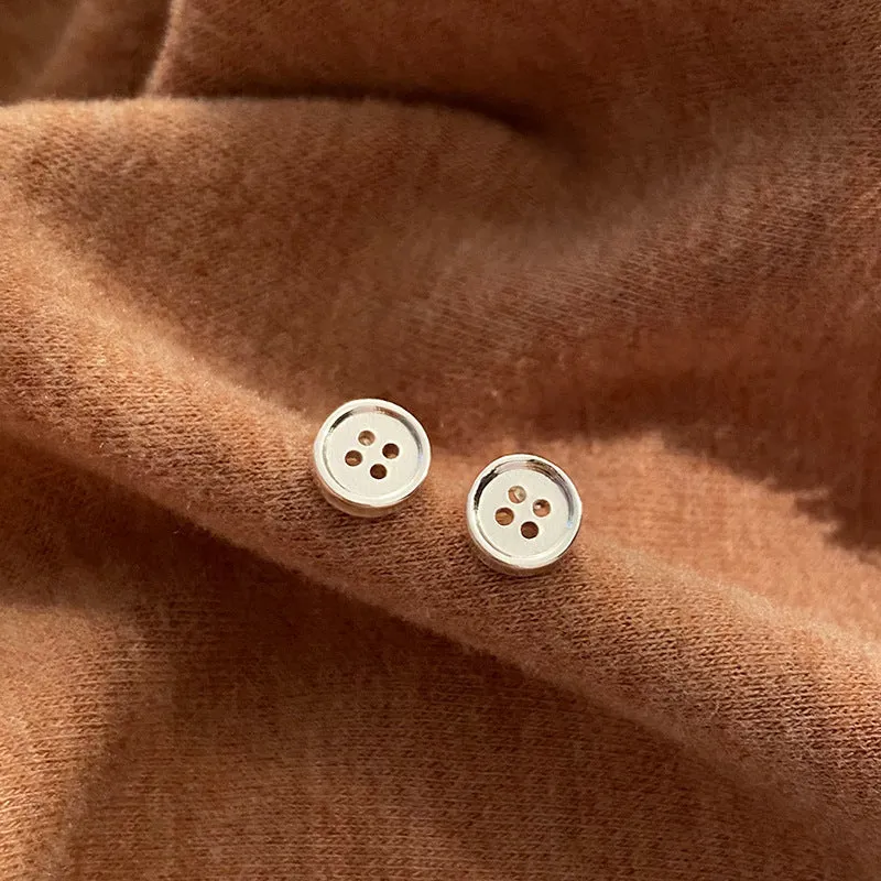 Gold plated silver needle geometric button stud earrings for women