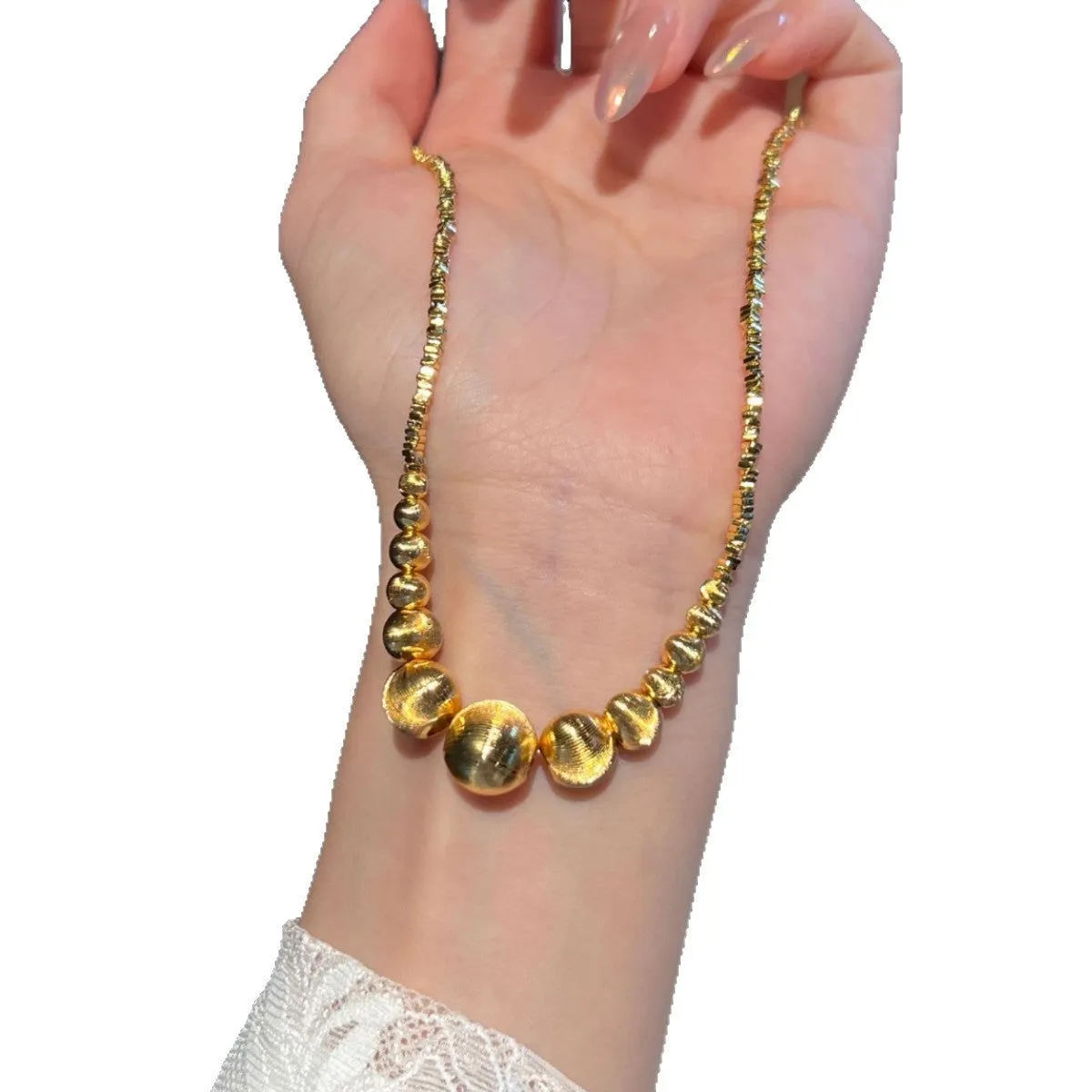 Unisex retro gradient cateye necklace and bracelet set in gold finish with broken silver cat eye accents